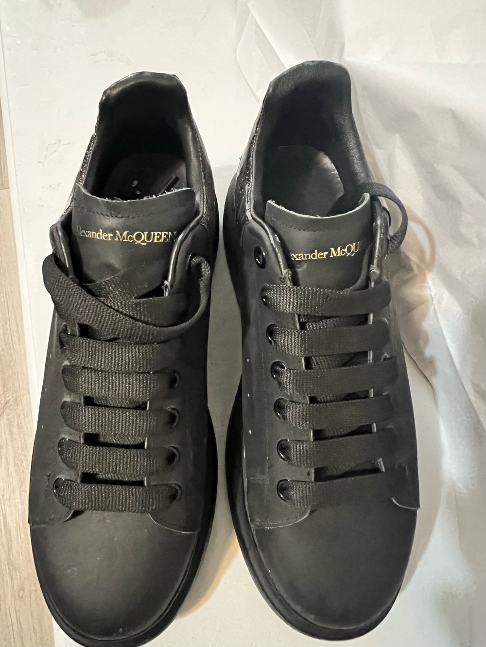 Alexander McQueen Oversized Black Glitter Heel Sneakers Men’s 10.5
